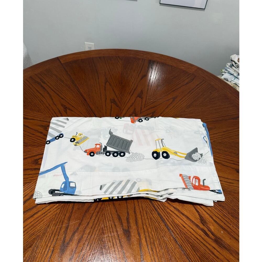 Pottery Barn Kids Construction Trucks Flat Sheet | Full/Double | Organic Cotton